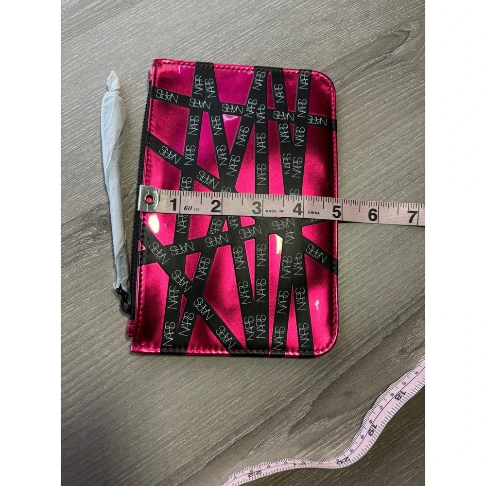 New NARS Metallic Fuchsia Pink Makeup Bag Black Ribbon Logo Print Cosmetic Pouch